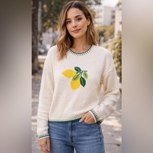 NWT 🍋 Calligraphie by Anthropologie Stitched 🍋 Lemon Sweater Sz L